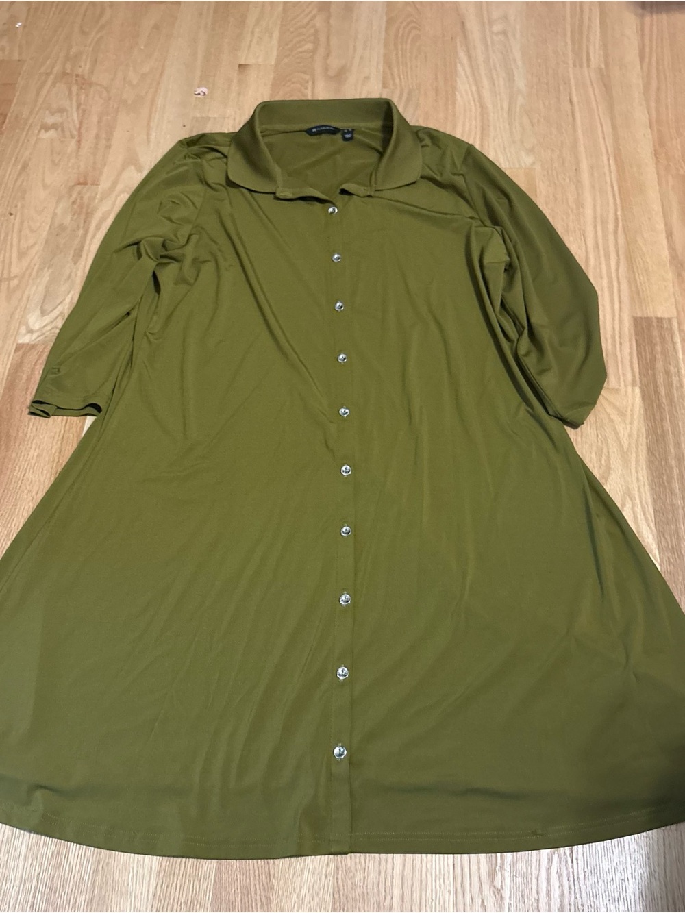H by Halston Olive Green Midi Shirt Dress XL Button Down Women’s